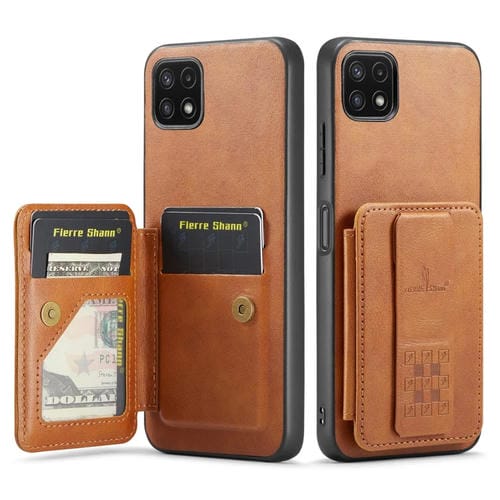 Funda para Teléfono Samsung Galaxy A22 5G Fierre Shann Oil Wax con Tarjetero Cuero de Vaca (Marrón)