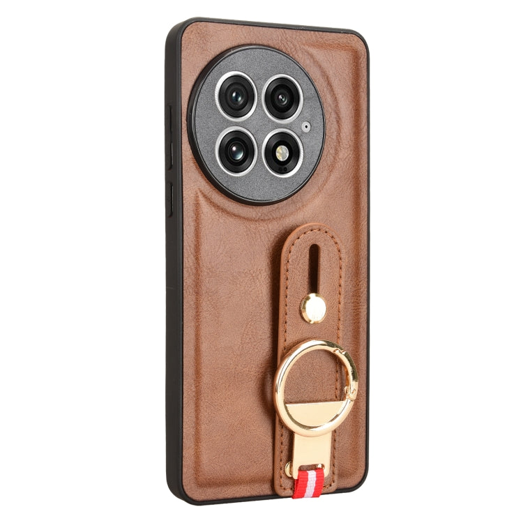 Funda de Cuero con Correa para la Muñeca OnePlus 13 (Marrón)