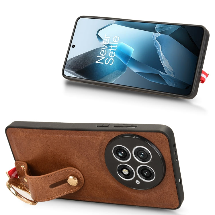 Funda de Cuero con Correa para la Muñeca OnePlus 13 (Marrón)