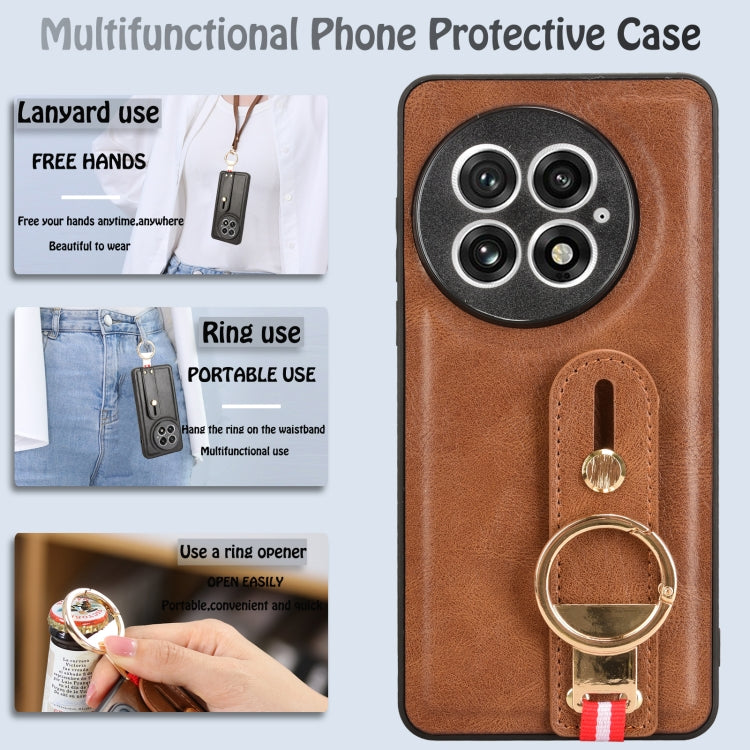 Funda de Cuero con Correa para la Muñeca OnePlus 13 (Marrón)