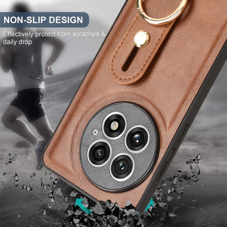 Funda de Cuero con Correa para la Muñeca OnePlus 13 (Marrón)