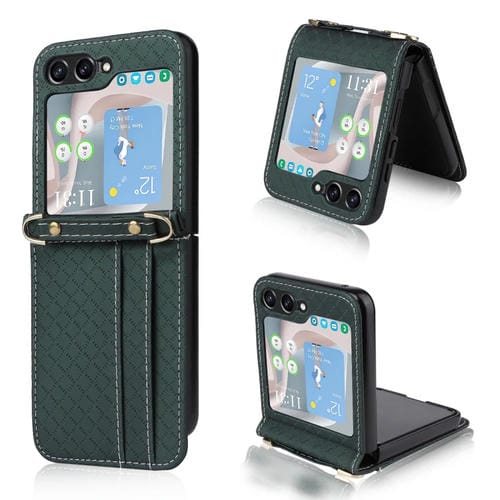 Funda para Teléfono Plegable Samsung Galaxy Z Flip5 Entramado de Diamantes Cruzados (Verde Oscuro)