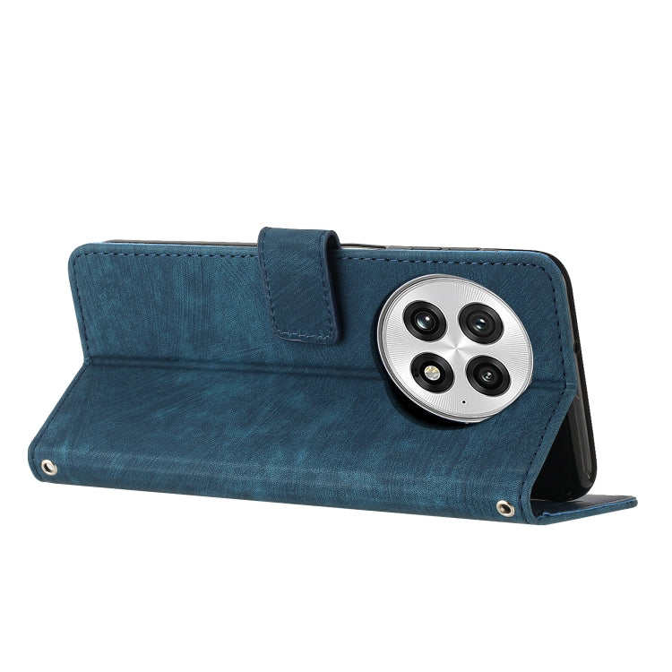 Funda de Cuero para OnePlus 13 con Patrón de Rayas y Cordón (Azul)