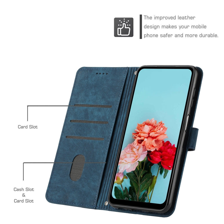 Funda de Cuero para OnePlus 13 con Patrón de Rayas y Cordón (Azul)