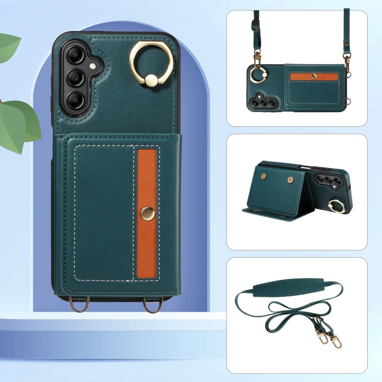 Funda para Teléfono Samsung Galaxy A15 Crossbody Wallet Bag Ring Holder de Cuero (Verde)