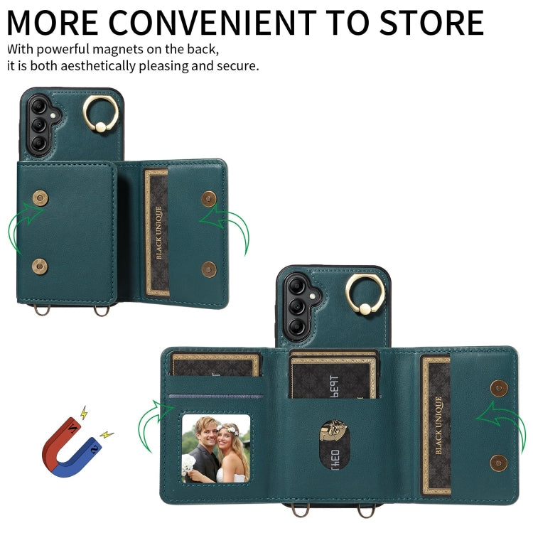 Funda para Teléfono Samsung Galaxy A15 Crossbody Wallet Bag Ring Holder de Cuero (Verde)