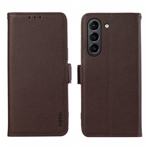 Funda para Teléfono Samsung Galaxy S21 FE 5G Abeel Cuero Rfid Patrón Litchi Magnético Lateral (Marrón)