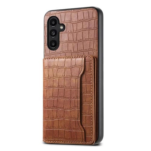 Estuche para Teléfono Samsung Galaxy A14 Diseño Bolsa para Tarjetas Textura de Cocodrilo (Marrón)