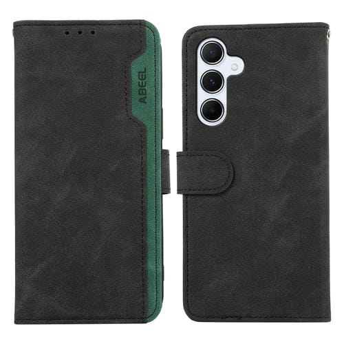 Funda de Cuero Abeel para Samsung Galaxy A24 4G Color Block Magnética Rfid (Negro-Verde)