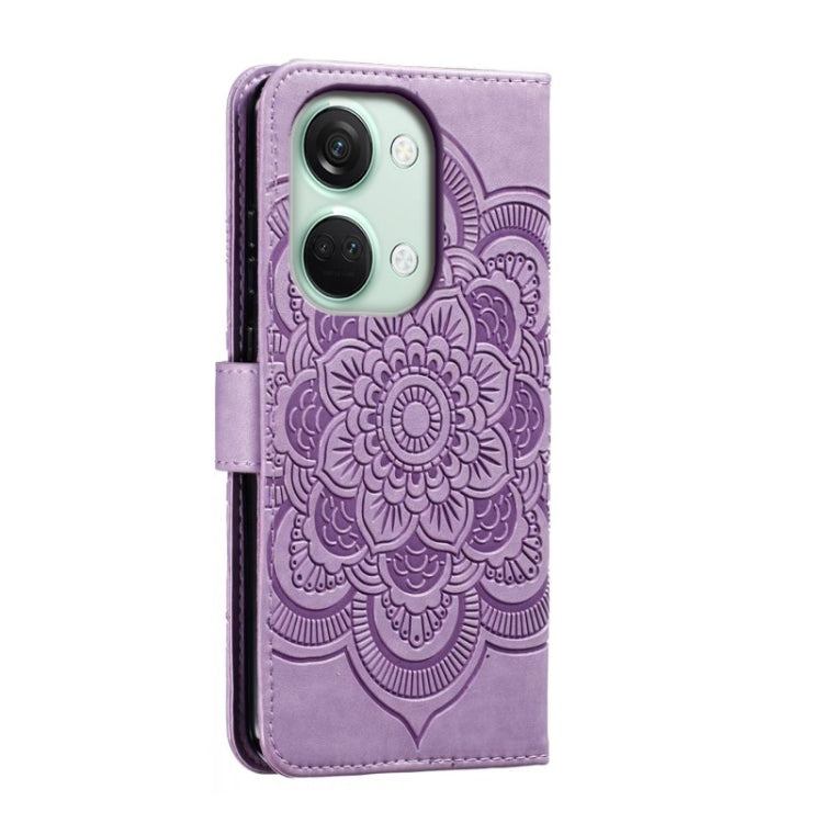 Funda de Cuero para OnePlus Ace 2V con Patrón en Relieve Sun Mandala (Púrpura)