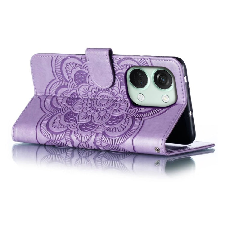 Funda de Cuero para OnePlus Ace 2V con Patrón en Relieve Sun Mandala (Púrpura)