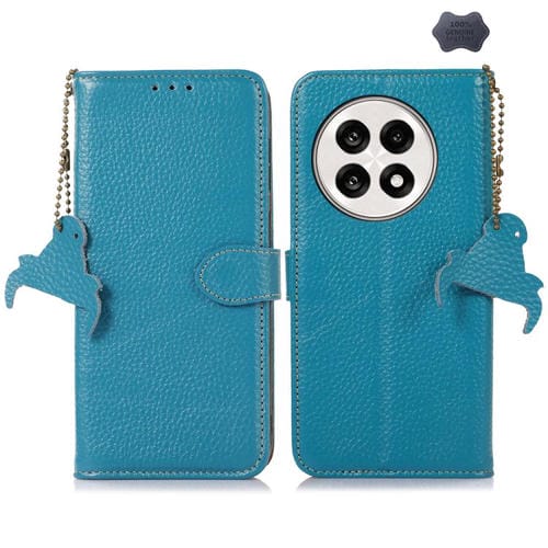 Funda de Cuero Genuino con Textura de Lichi Rfid para OnePlus Ace 5/13R 5G (Azul)