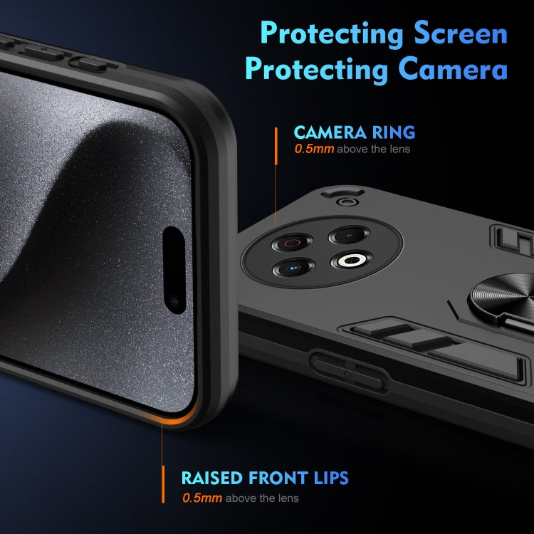 Funda para Teléfono Tecno Spark 30 con Anillo de Metal y Protección Antigolpes (Negro)