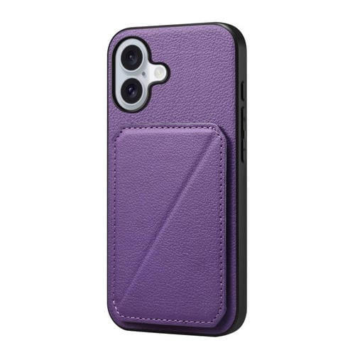 Funda para iPhone 17 D04 con textura de becerro y ranura para dos tarjetas (morado)