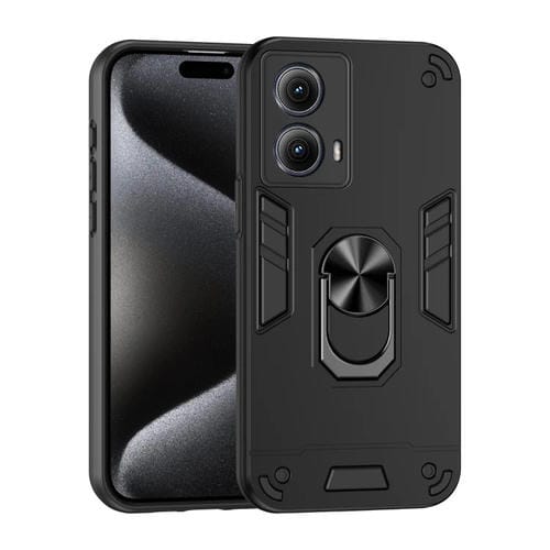 Funda para Teléfono Motorola Edge 2024 con Soporte de Anillo de Metal a Prueba de Golpes (Negro)
