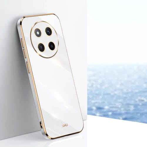 Funda TPU Xinli para Honor X60 Pro con Borde Dorado y Revestimiento 6D Recto (Blanca)