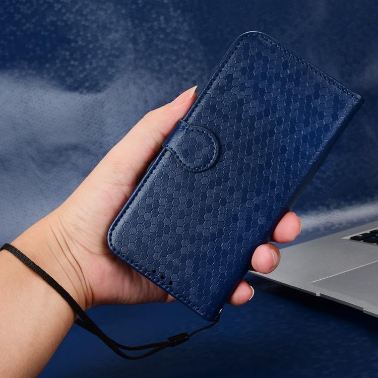 Funda de cuero con textura de puntos de panal para TCL 605 (azul)