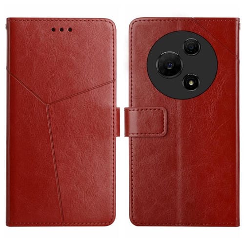 Funda de cuero con tapa en forma de Y para TCL 60 SE/605 (marrón)