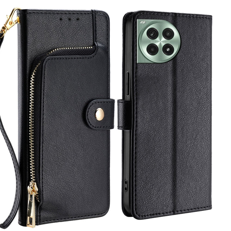Funda de Cuero con Cremallera para OnePlus Ace 3 Pro 5G (Negra)