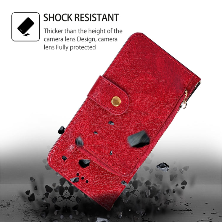 Funda de Cuero con Cremallera para OnePlus Ace 3 Pro 5G (Rojo)