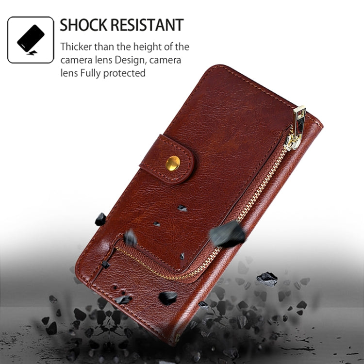 Funda de Cuero con Cremallera para OnePlus Nord Ce 4 Lite 5G (Marrón)