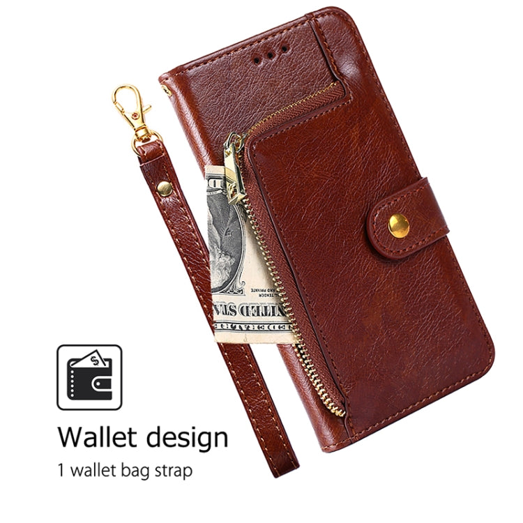 Funda de Cuero con Cremallera para OnePlus Nord Ce 4 Lite 5G (Marrón)