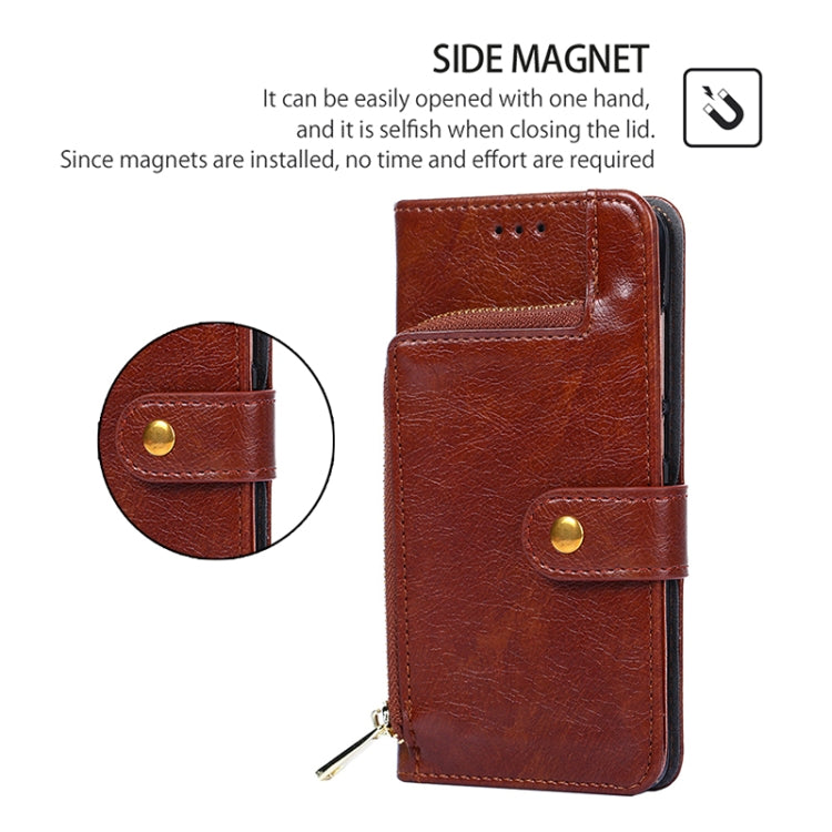 Funda de Cuero con Cremallera para OnePlus Nord Ce 4 Lite 5G (Marrón)