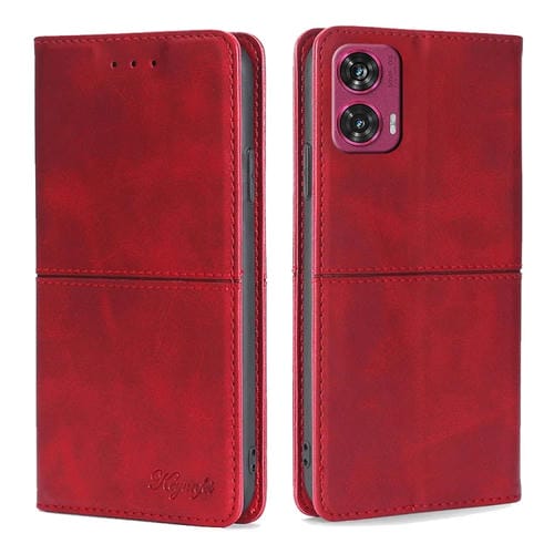Funda de Cuero con Textura de Vaca y Cierre Magnético para Motorola Edge 50 Fusion 5G (Rojo)
