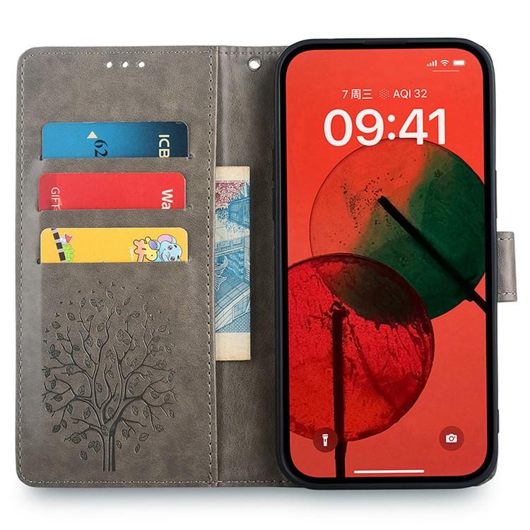 Funda de piel con relieve de árbol y ciervo para Samsung Galaxy XCover 7 Pro 5G (gris)
