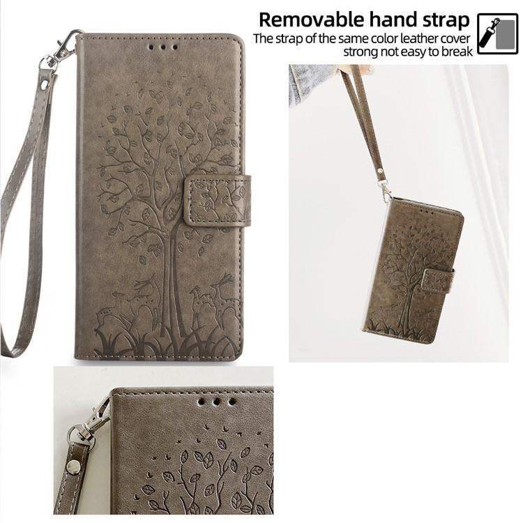 Funda de piel con relieve de árbol y ciervo para Samsung Galaxy XCover 7 Pro 5G (gris)