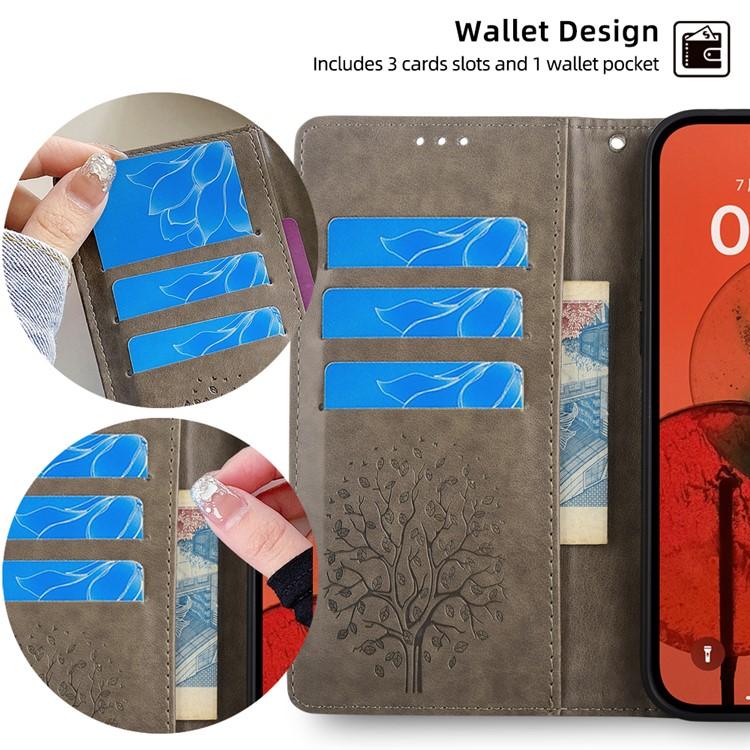 Funda de piel con relieve de árbol y ciervo para Samsung Galaxy XCover 7 Pro 5G (gris)