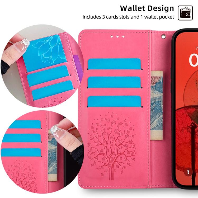 Funda de piel con relieve de árbol y ciervo para Samsung Galaxy XCover 7 Pro 5G (rosa)