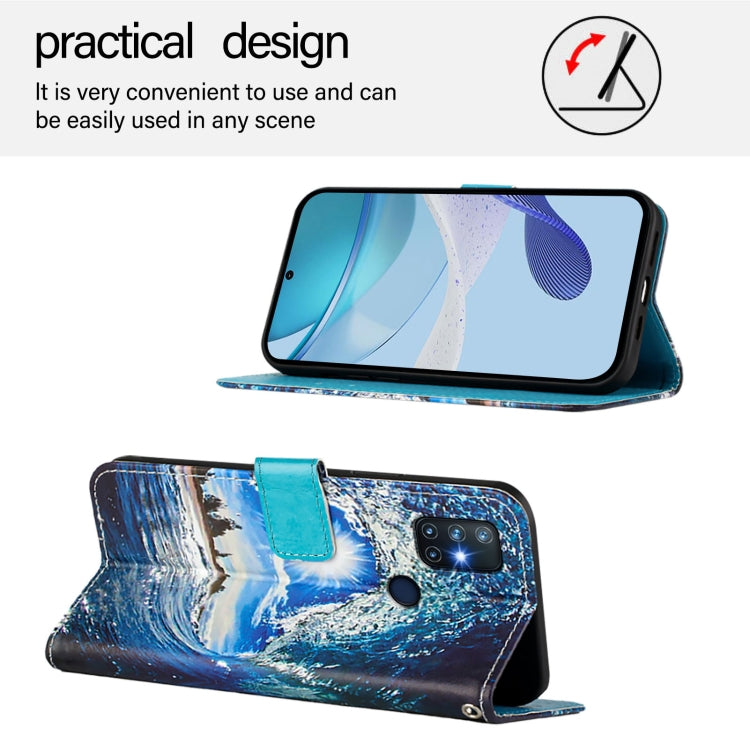 Funda de Cuero para OnePlus Nord N10 5G con Patrón de Colores y Tejido Liso (Ondas y Sol)