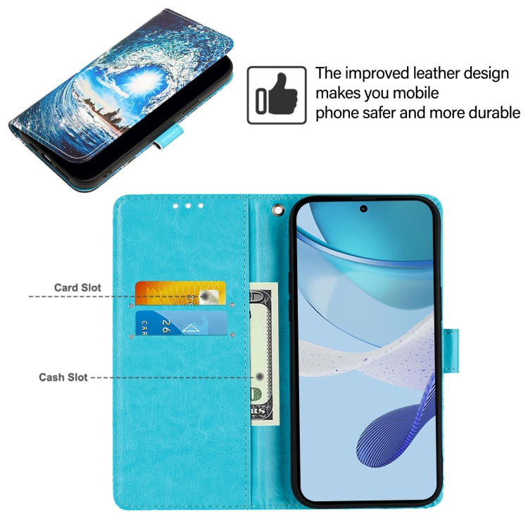Funda de Cuero para OnePlus Nord N10 5G con Patrón de Colores y Tejido Liso (Ondas y Sol)