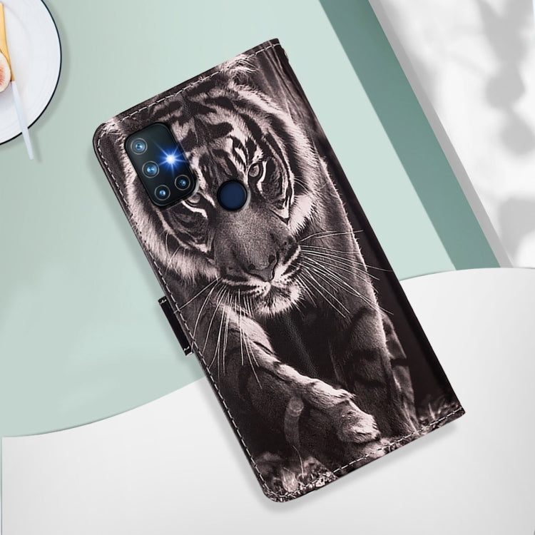 Funda de Cuero para OnePlus Nord N10 5G con Patrón Tigre Blanco y Negro