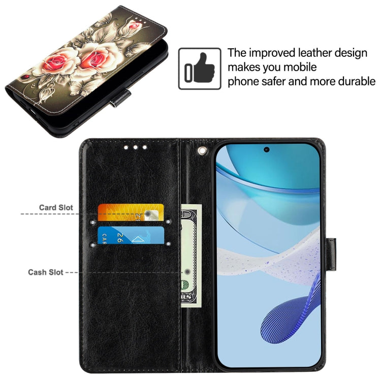 Funda de Cuero para OnePlus Nord N10 5G con Patrón de Dibujo de Colores (Rosas Sobre Negro)