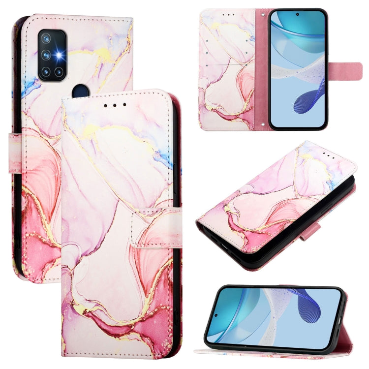 Funda de Cuero con Tapa y Diseño Mármol Pt003 para OnePlus Nord N10 5G (Oro Rosa)