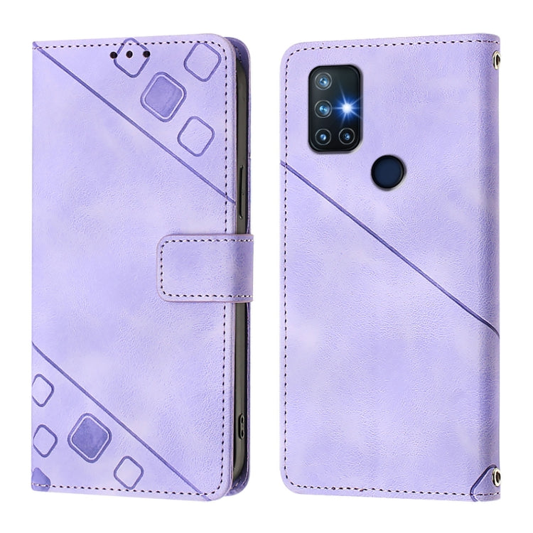 Funda de Piel con Relieve para OnePlus Nord N10 5G (Morado Claro)