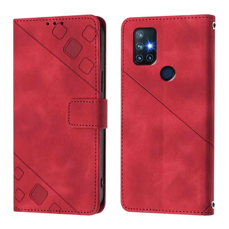Funda de Piel con Relieve para OnePlus Nord N10 5G (Roja)