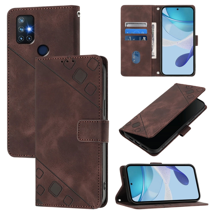 Funda de Piel con Relieve para OnePlus Nord N10 5G (Marrón)