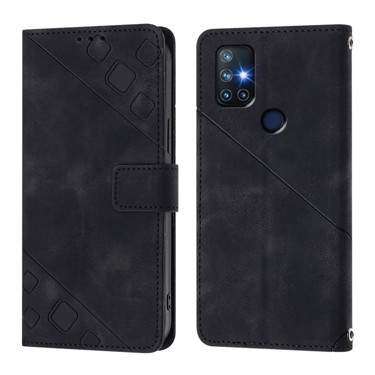 Funda de Piel con Relieve para OnePlus Nord N10 5G (Negra)