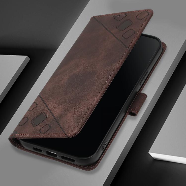 Funda de Cuero con Relieve y Tacto de Piel para OnePlus 13R/Ace 5 Pro 5G (Marrón)
