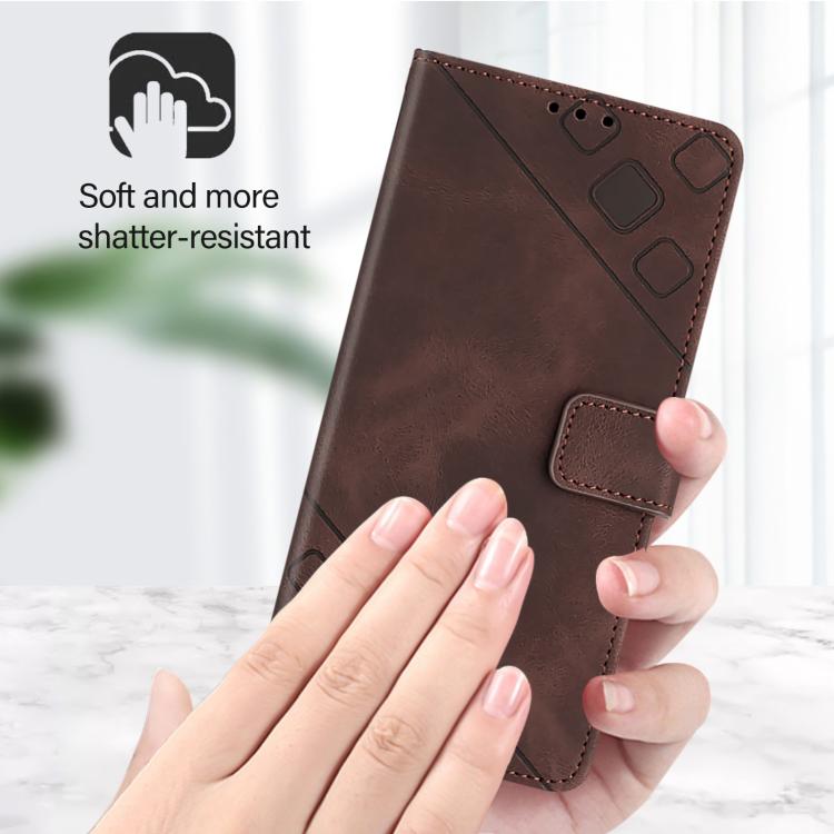 Funda de Cuero con Relieve y Tacto de Piel para OnePlus 13R/Ace 5 Pro 5G (Marrón)