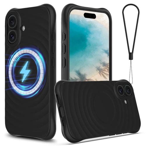 Funda de silicona líquida magnética MagSafe con textura ondulada para iPhone 17 (negra)
