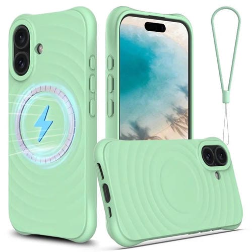 Funda de silicona líquida magnética MagSafe con textura ondulada para iPhone 17 (verde)