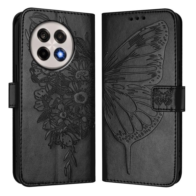 Funda de Cuero para OnePlus Ace 5 Pro y Ace 5 con Diseño Mariposa en Relieve (Negra)