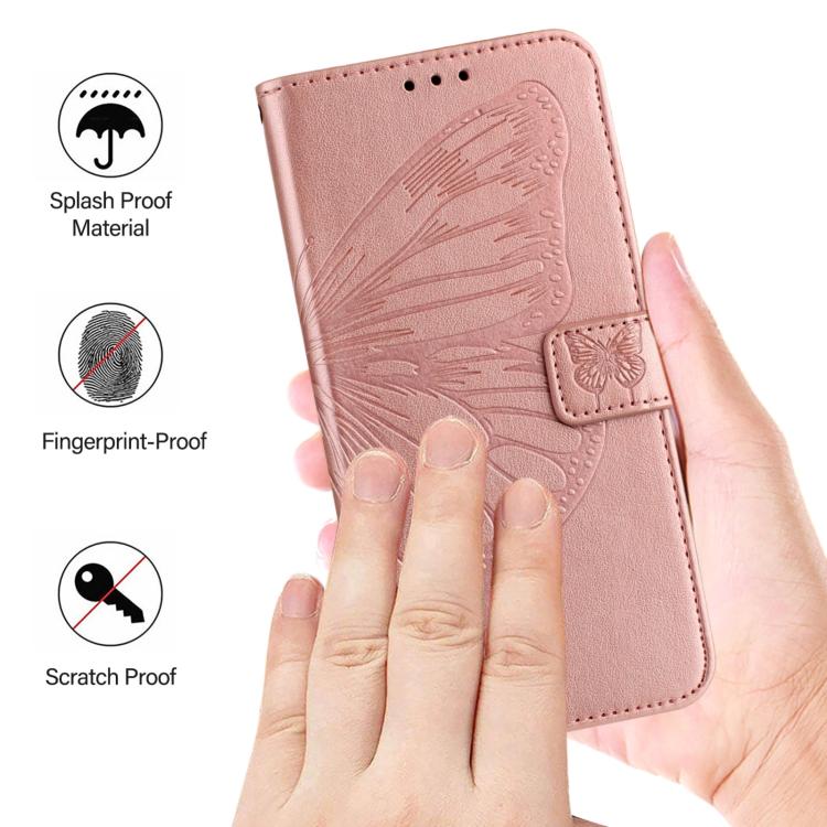 Funda de Cuero OnePlus Ace 5 Pro/Ace 5 con Diseño de Mariposa en Relieve (Oro Rosa)
