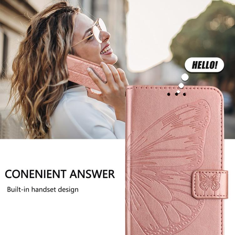 Funda de Cuero OnePlus Ace 5 Pro/Ace 5 con Diseño de Mariposa en Relieve (Oro Rosa)