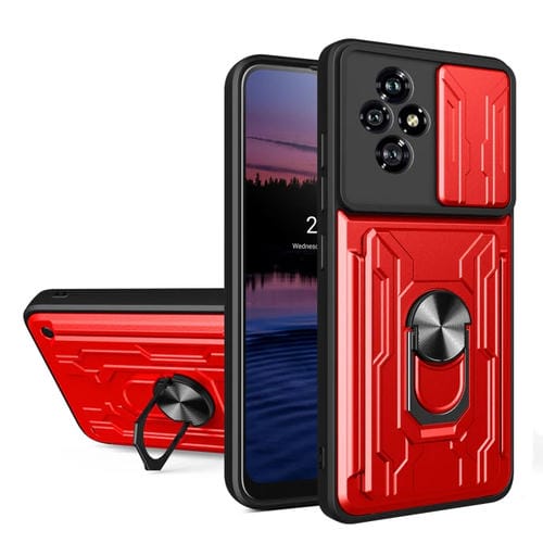 Funda para Honor 200 5G con Ranura para Tarjetas TPU + PC Deslizante Protección (Rojo)