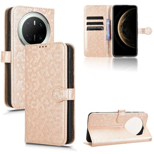 Funda de Cuero Huawei Mate 70 Textura de Puntos Panal (Dorada)